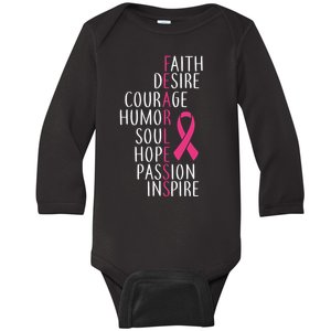 Breast Cancer Awareness Fearless Faith Baby Long Sleeve Bodysuit