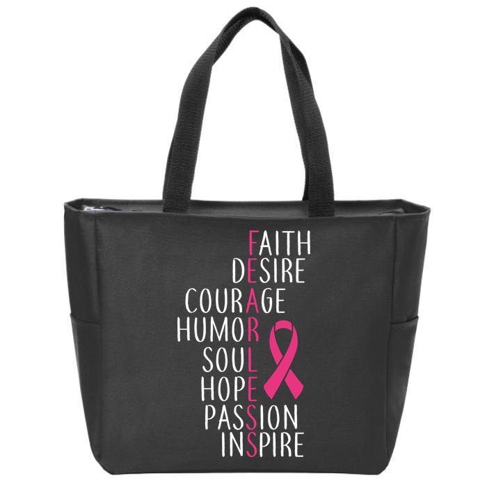 Breast Cancer Awareness Fearless Faith Zip Tote Bag