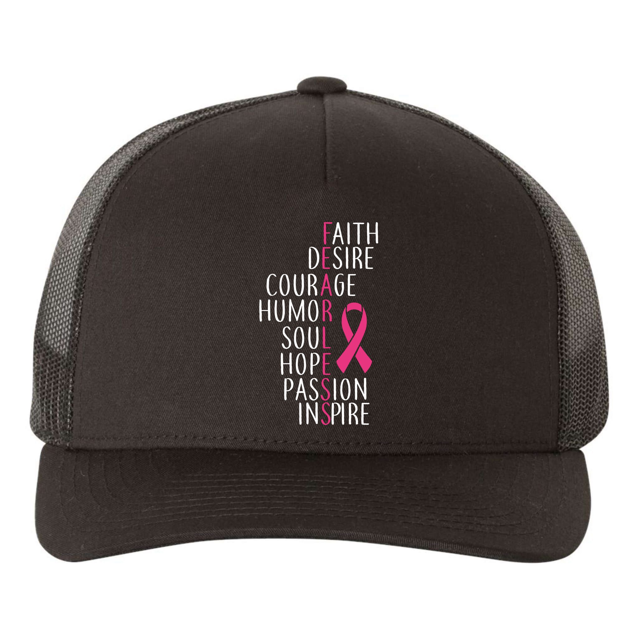 Breast Cancer Awareness Fearless Quote Yupoong Adult 5-Panel Trucker Hat