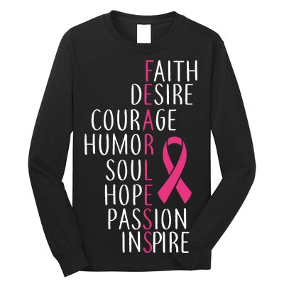 Breast Cancer Awareness Fearless Quote Long Sleeve Shirt