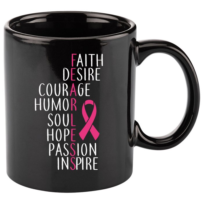 Breast Cancer Awareness Fearless Quote 11oz C Handle Ceramic Mug