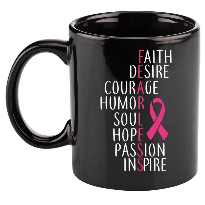 Breast Cancer Awareness Fearless Quote 11oz C Handle Ceramic Mug
