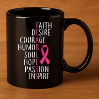 Breast Cancer Awareness Fearless Quote 11oz C Handle Ceramic Mug