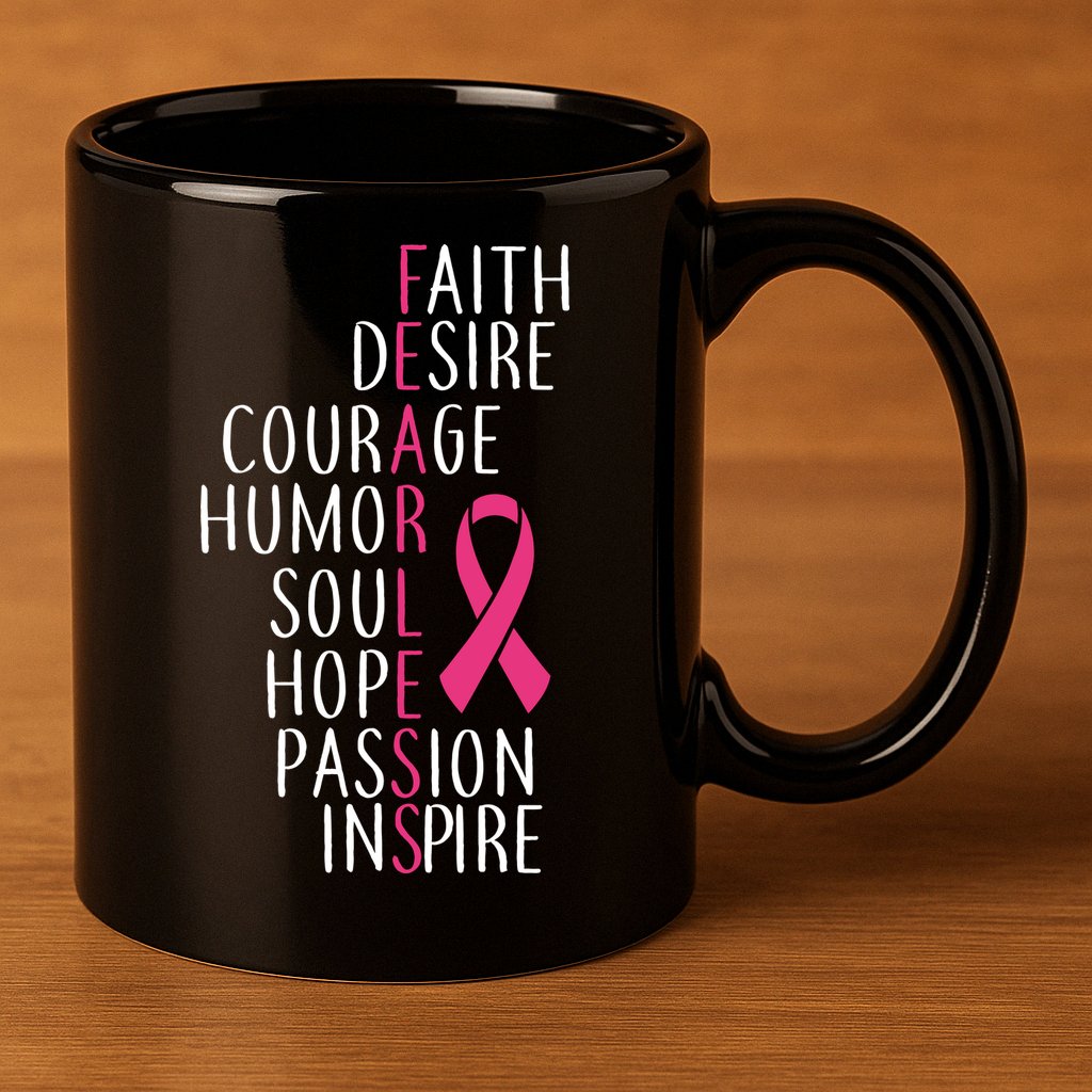 Breast Cancer Awareness Fearless Quote 11oz C Handle Ceramic Mug