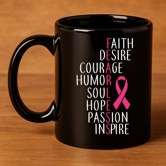Breast Cancer Awareness Fearless Quote 11oz C Handle Ceramic Mug