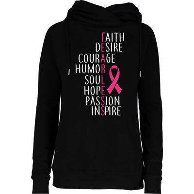 Breast Cancer Awareness Fearless Quote Womens Funnel Neck Pullover Hood