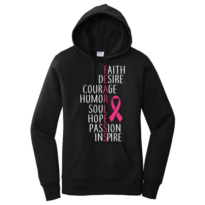Breast Cancer Awareness Fearless Quote Women's Pullover Hoodie