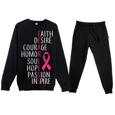 Breast Cancer Awareness Fearless Quote Premium Crewneck Sweatsuit Set