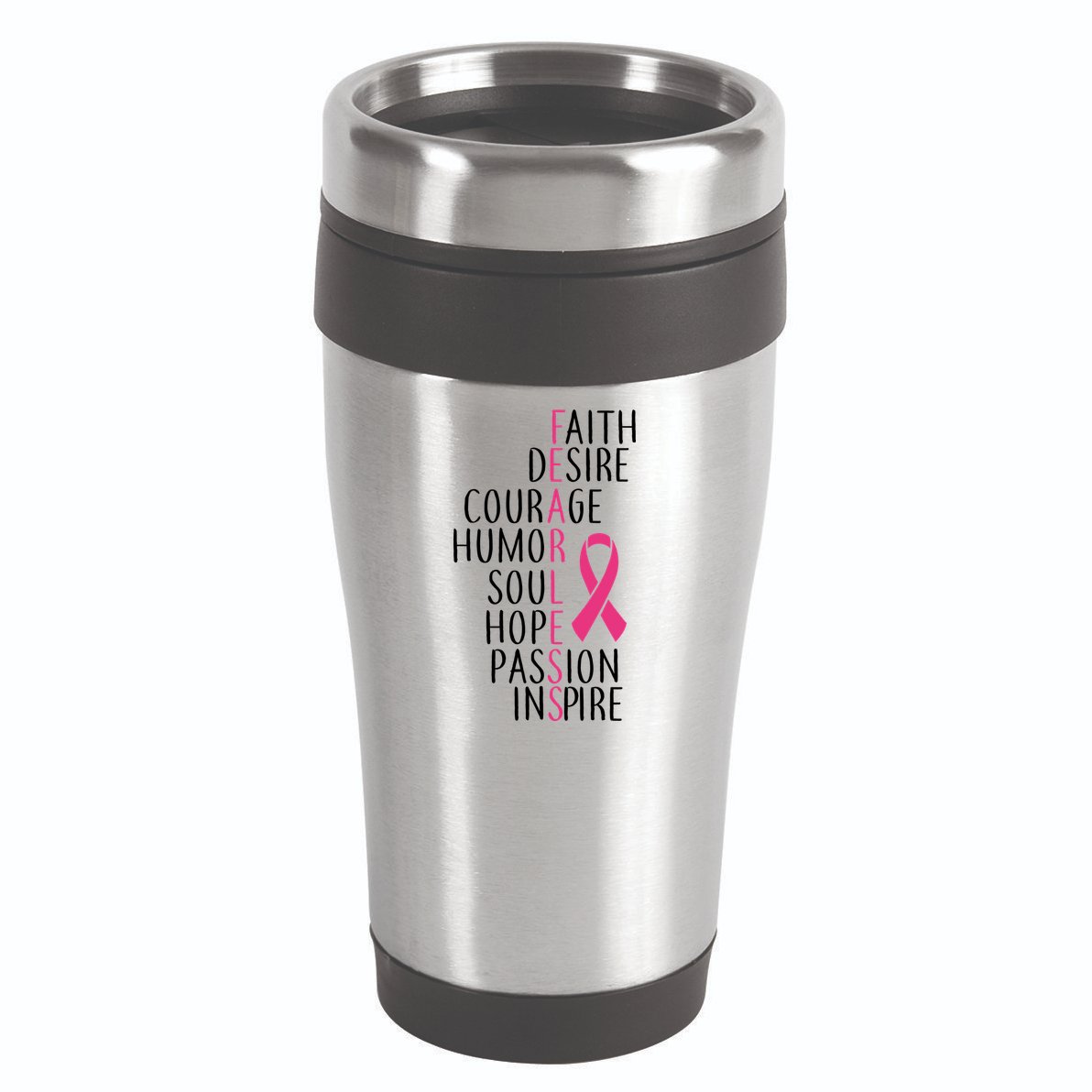 Breast Cancer Awareness Fearless Quote 16oz Travel Tumbler