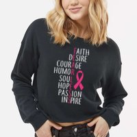 Breast Cancer Awareness Fearless Quote Cropped Pullover Crew
