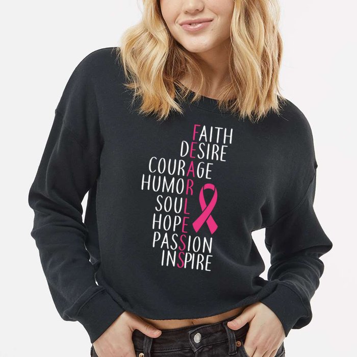 Breast Cancer Awareness Fearless Quote Cropped Pullover Crew