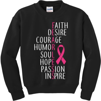 Breast Cancer Awareness Fearless Quote Kids Sweatshirt