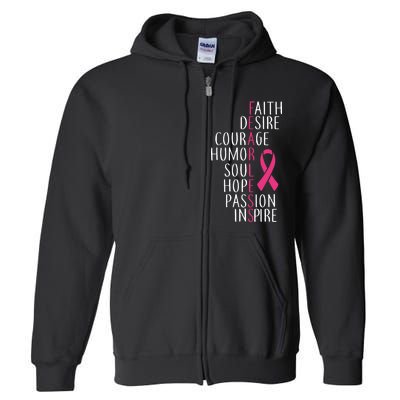 Breast Cancer Awareness Fearless Quote Full Zip Hoodie