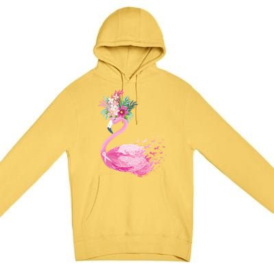 Breast Cancer Awareness Flamingo Floral Premium Pullover Hoodie