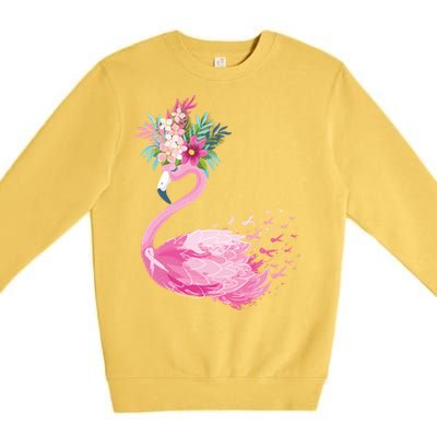 Breast Cancer Awareness Flamingo Floral Premium Crewneck Sweatshirt