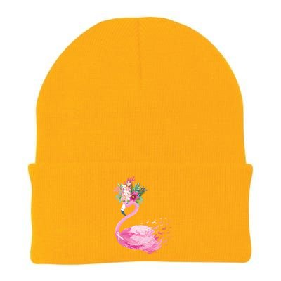 Breast Cancer Awareness Flamingo Floral Knit Cap Winter Beanie