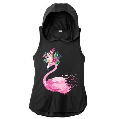 Breast Cancer Awareness Flamingo Floral Ladies PosiCharge Tri-Blend Wicking Draft Hoodie Tank