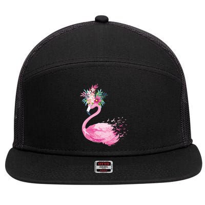 Breast Cancer Awareness Flamingo Floral 7 Panel Mesh Trucker Snapback Hat