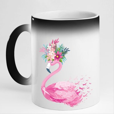 Breast Cancer Awareness Flamingo Floral 11oz Black Color Changing Mug