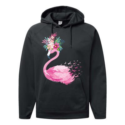 Breast Cancer Awareness Flamingo Floral Performance Fleece Hoodie