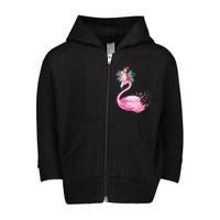 Breast Cancer Awareness Flamingo Floral Toddler Zip Fleece Hoodie