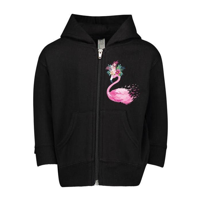 Breast Cancer Awareness Flamingo Floral Toddler Zip Fleece Hoodie