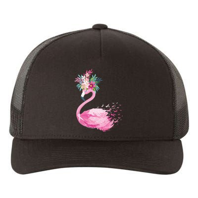 Breast Cancer Awareness Flamingo Floral Yupoong Adult 5-Panel Trucker Hat