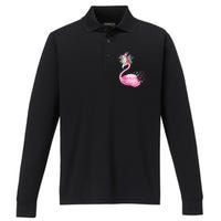 Breast Cancer Awareness Flamingo Floral Performance Long Sleeve Polo