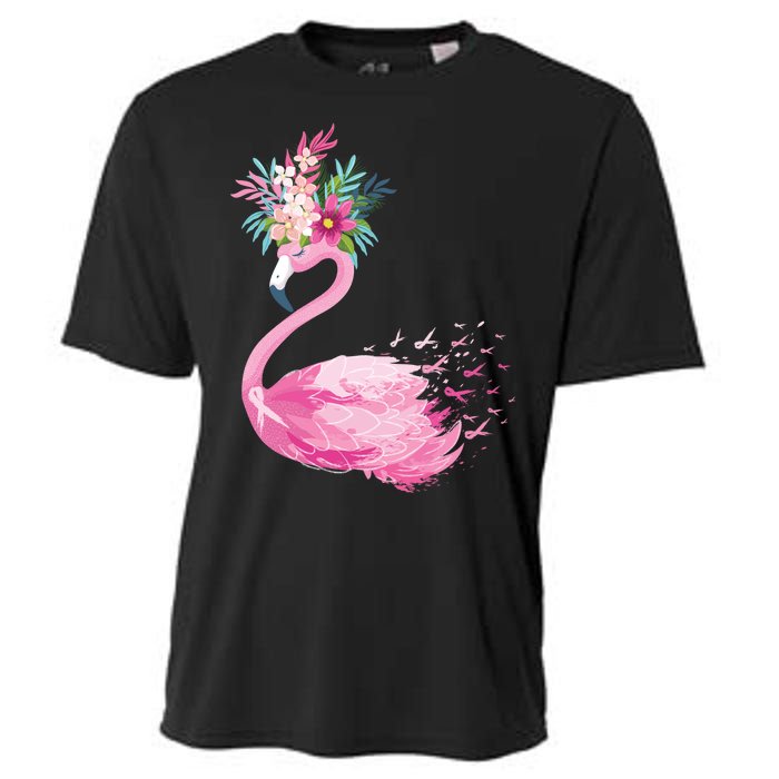 Breast Cancer Awareness Flamingo Floral Cooling Performance Crew T-Shirt