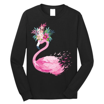 Breast Cancer Awareness Flamingo Floral Long Sleeve Shirt