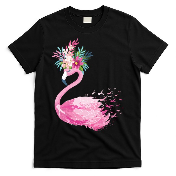 Breast Cancer Awareness Flamingo Floral T-Shirt