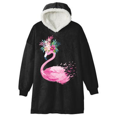 Breast Cancer Awareness Flamingo Floral Hooded Wearable Blanket