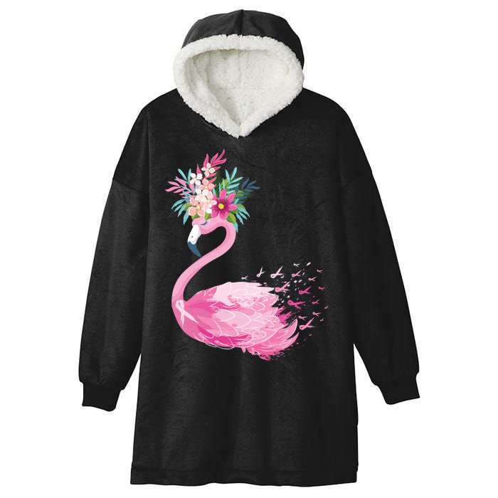 Breast Cancer Awareness Flamingo Floral Hooded Wearable Blanket