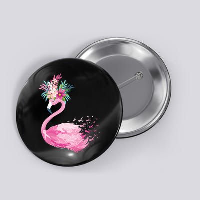 Breast Cancer Awareness Flamingo Floral Button