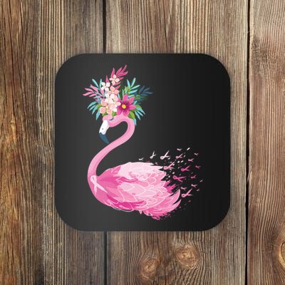 Breast Cancer Awareness Flamingo Floral Coaster