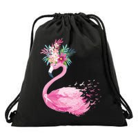 Breast Cancer Awareness Flamingo Floral Drawstring Bag