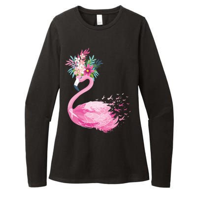 Breast Cancer Awareness Flamingo Floral Womens CVC Long Sleeve Shirt