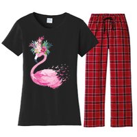 Breast Cancer Awareness Flamingo Floral Women's Flannel Pajama Set