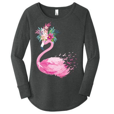 Breast Cancer Awareness Flamingo Floral Women's Perfect Tri Tunic Long Sleeve Shirt