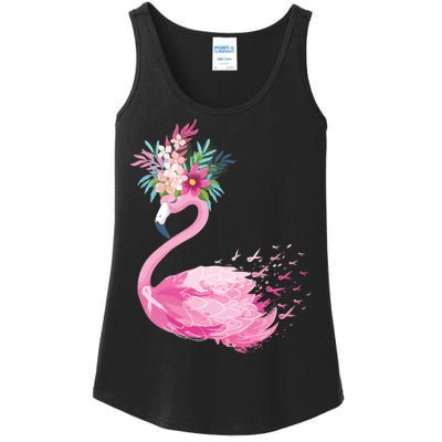 Breast Cancer Awareness Flamingo Floral Ladies Essential Tank