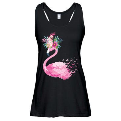 Breast Cancer Awareness Flamingo Floral Ladies Essential Flowy Tank