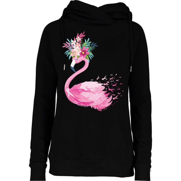 Breast Cancer Awareness Flamingo Floral Womens Funnel Neck Pullover Hood