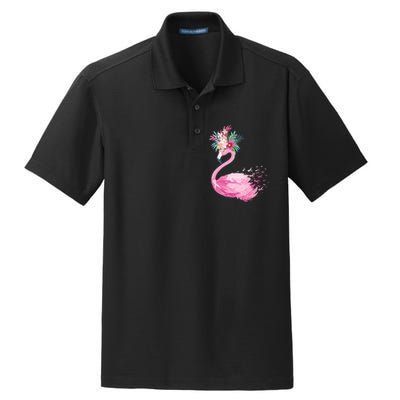 Breast Cancer Awareness Flamingo Floral Dry Zone Grid Polo