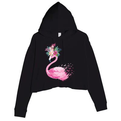 Breast Cancer Awareness Flamingo Floral Crop Fleece Hoodie