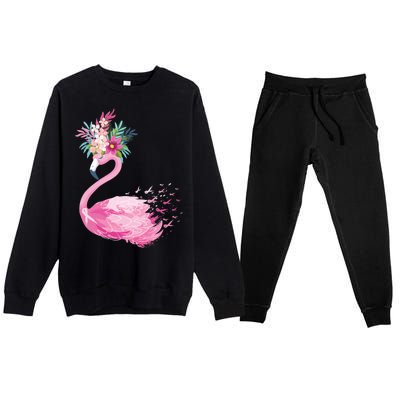 Breast Cancer Awareness Flamingo Floral Premium Crewneck Sweatsuit Set