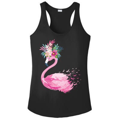 Breast Cancer Awareness Flamingo Floral Ladies PosiCharge Competitor Racerback Tank