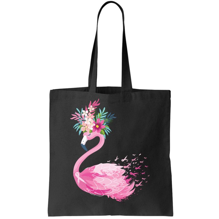 Breast Cancer Awareness Flamingo Floral Tote Bag