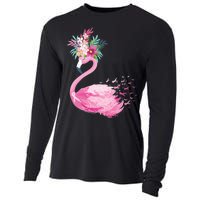 Breast Cancer Awareness Flamingo Floral Cooling Performance Long Sleeve Crew