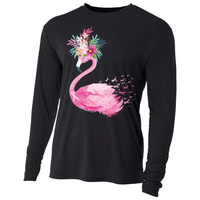 Breast Cancer Awareness Flamingo Floral Cooling Performance Long Sleeve Crew