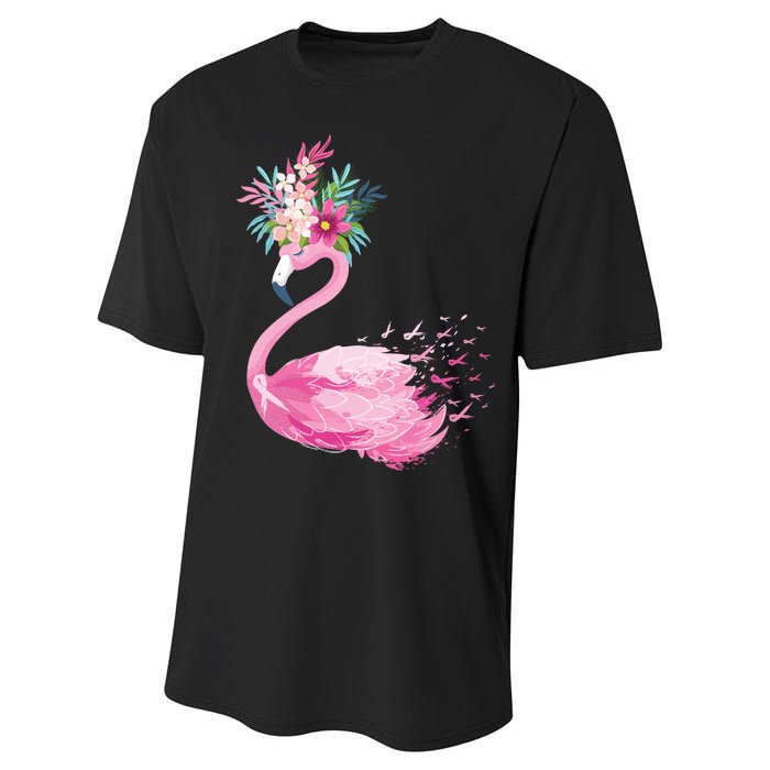 Breast Cancer Awareness Flamingo Floral Performance Sprint T-Shirt